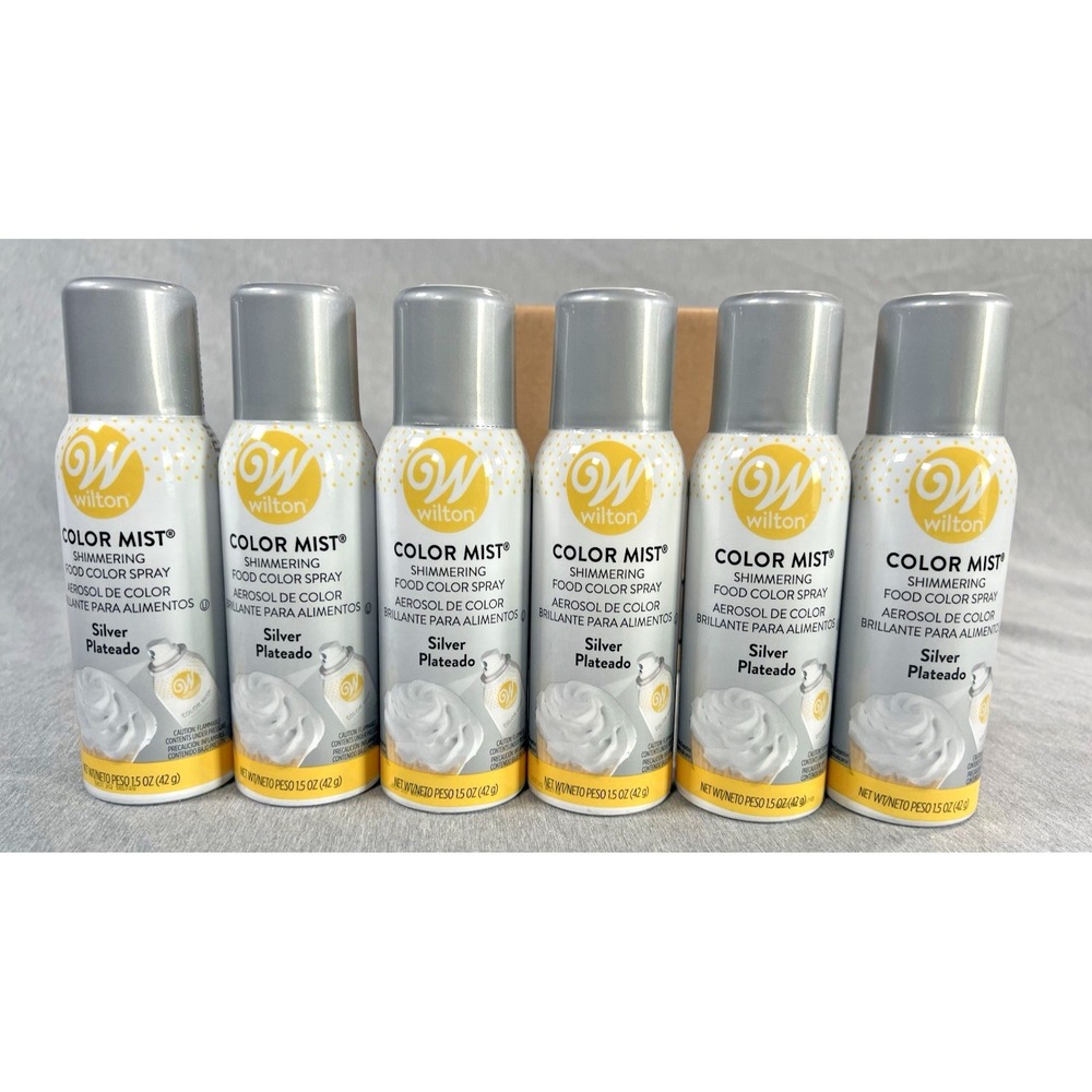6 WILTON 1.5 Silver ‎ COLOR MIST FOOD SPARY Baking HOLIDAY WEDDING CAKES cupcake